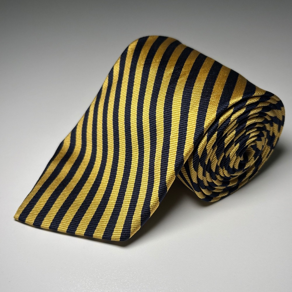 Brooks Brothers Striped Repp Tie Gold Navy Blue Repp Stripe Vintage Necktie USA